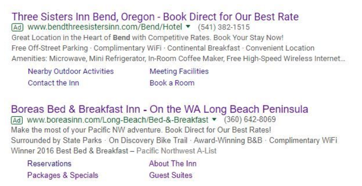 example of hotels bidding on their own property brand name in adwords