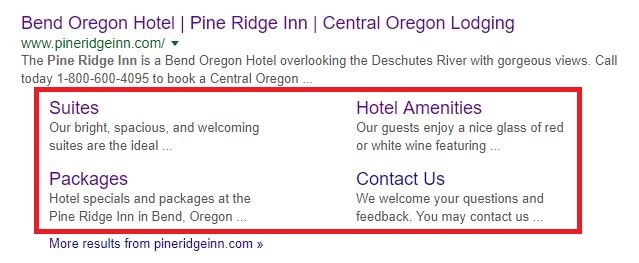 hotel's google search result with "sitelinks" highlighted