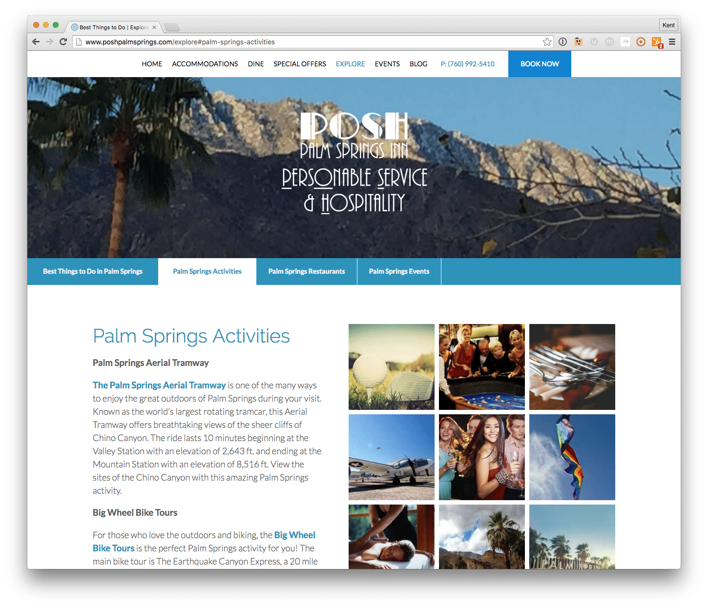 Posh Palm Springs - good example of what bed & breakfast website's "local insights" page should look like