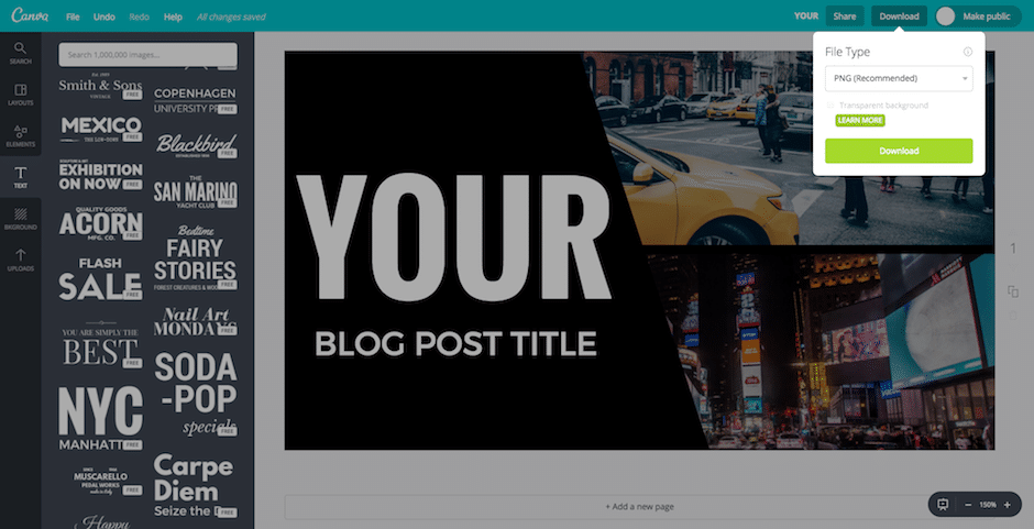 download your blog post title header image from canva to use on your blog