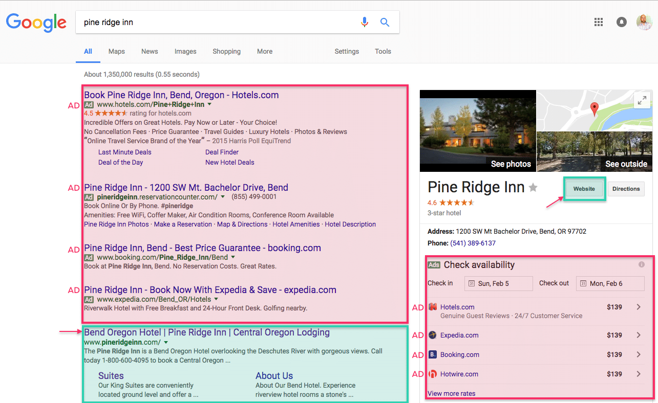 example branded serp ads