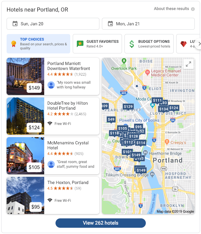 Google's New Hotel Search Experience - fall 2018