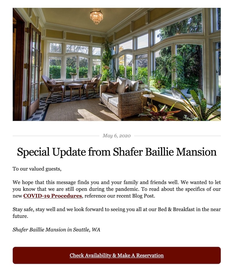 Shafer Baillie Mansion B&B covid email example